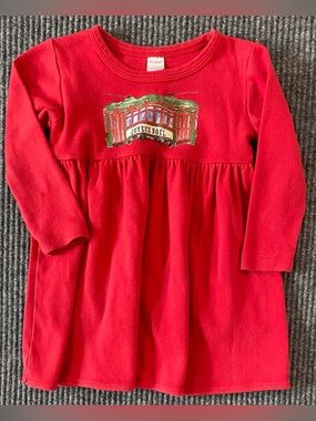 Monag Dress Holidays New Orleans St. Charles Streetcar Red Cotton Sz 6-12 Months